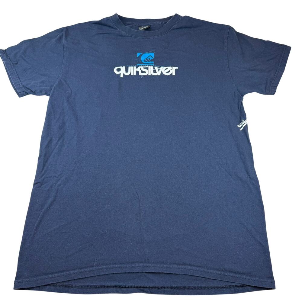 y2k Quiksilver Graphic T-Shirt Navy Blue Medium